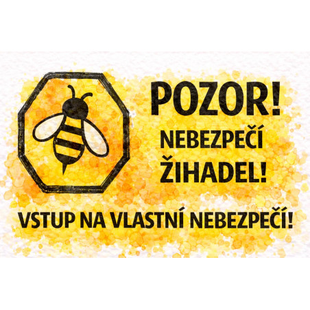 Cedule Pozor, včely – Nebezpečí žihadel akvarel