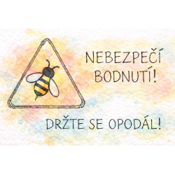 Cedule Pozor, včely – Akvarelové nebezpečí bodnutí jemný styl