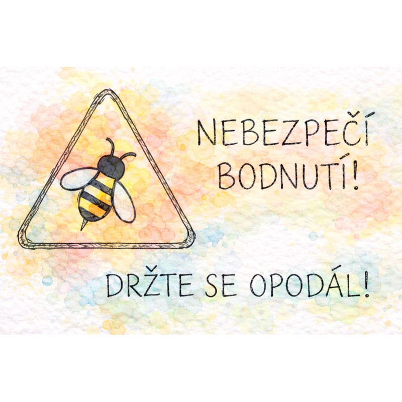 Cedule Pozor, včely – Akvarelové nebezpečí bodnutí jemný styl