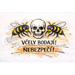 Cedule Pozor, včely – Nebezpečné včely lebka styl