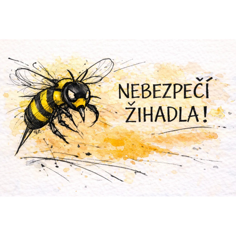 Cedule Pozor, včely – Nebezpečí žihadla kresba