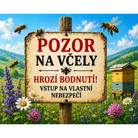 Cedule Pozor, včely – Venkovní cedule u úlu