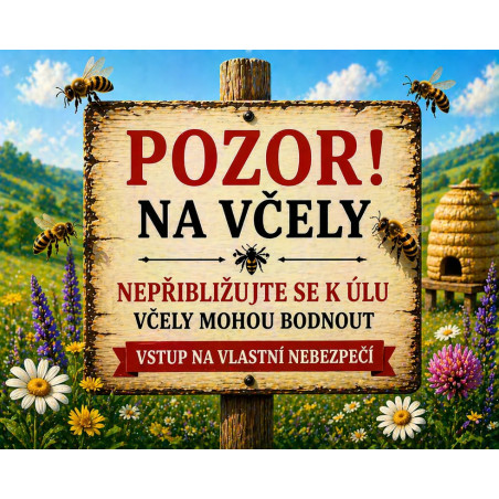 Cedule Pozor, včely – Nepřibližujte se k úlu venkovní