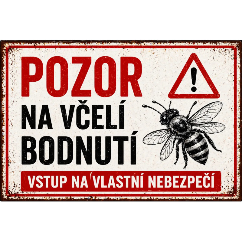 Cedule Pozor, včely – Retro bodnutí výstraha