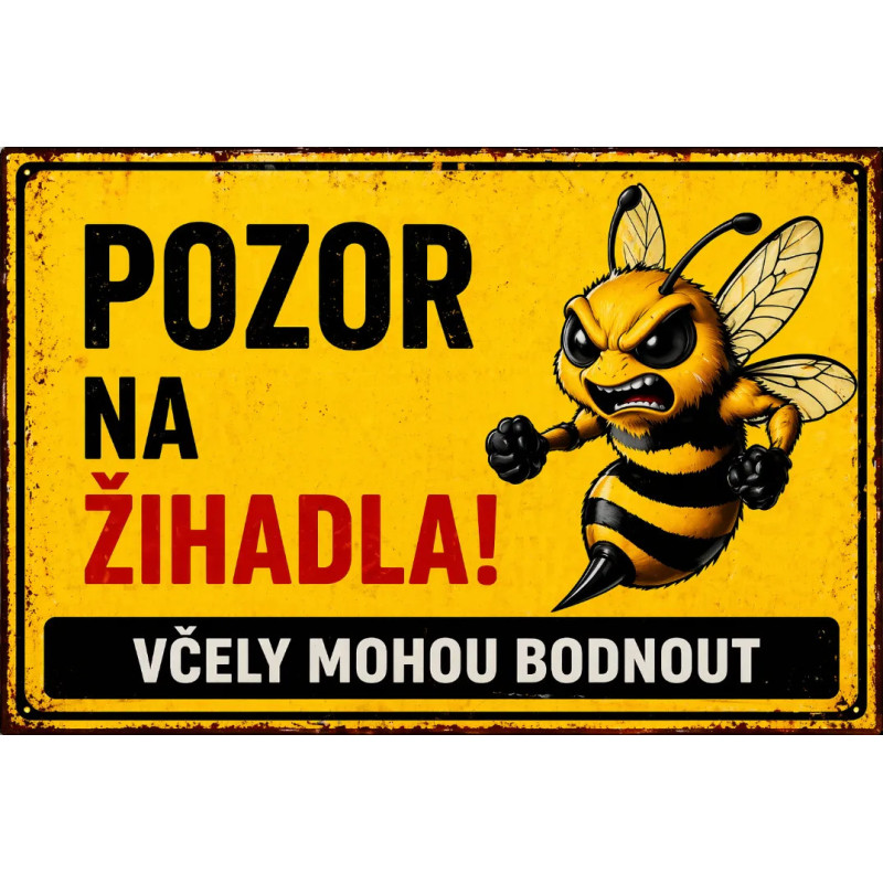 Cedule Pozor, včely – Agresivní včela výstraha