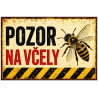 Cedule Pozor, včely – Výstražná cedule retro pruhy