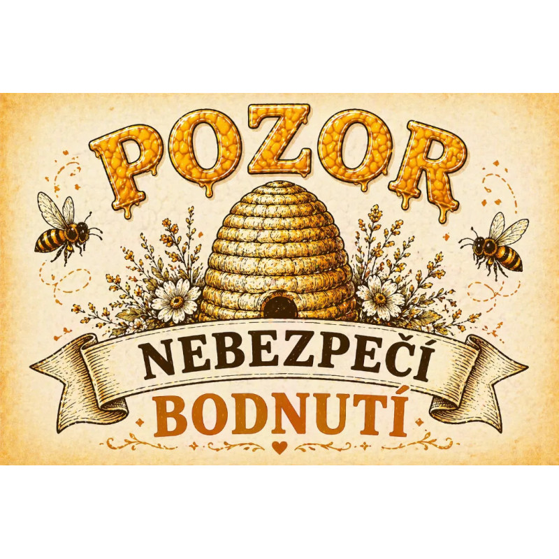 Cedule Pozor, včely – Nebezpečí bodnutí u úlu