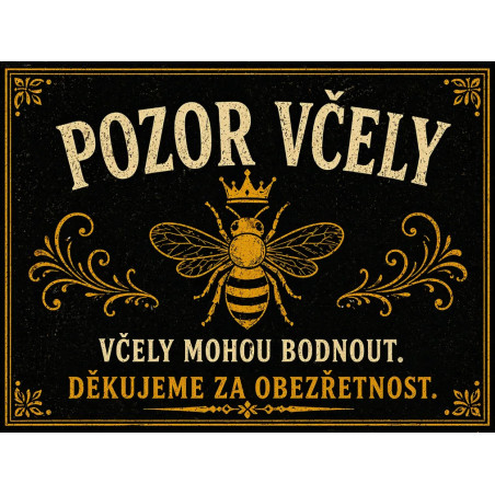 ⚠️ Cedule Pozor včely – Děkujeme za obezřetnost