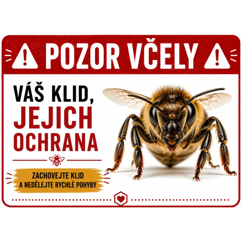 ⚠️ Cedule Pozor včely – Váš klid, jejich ochrana