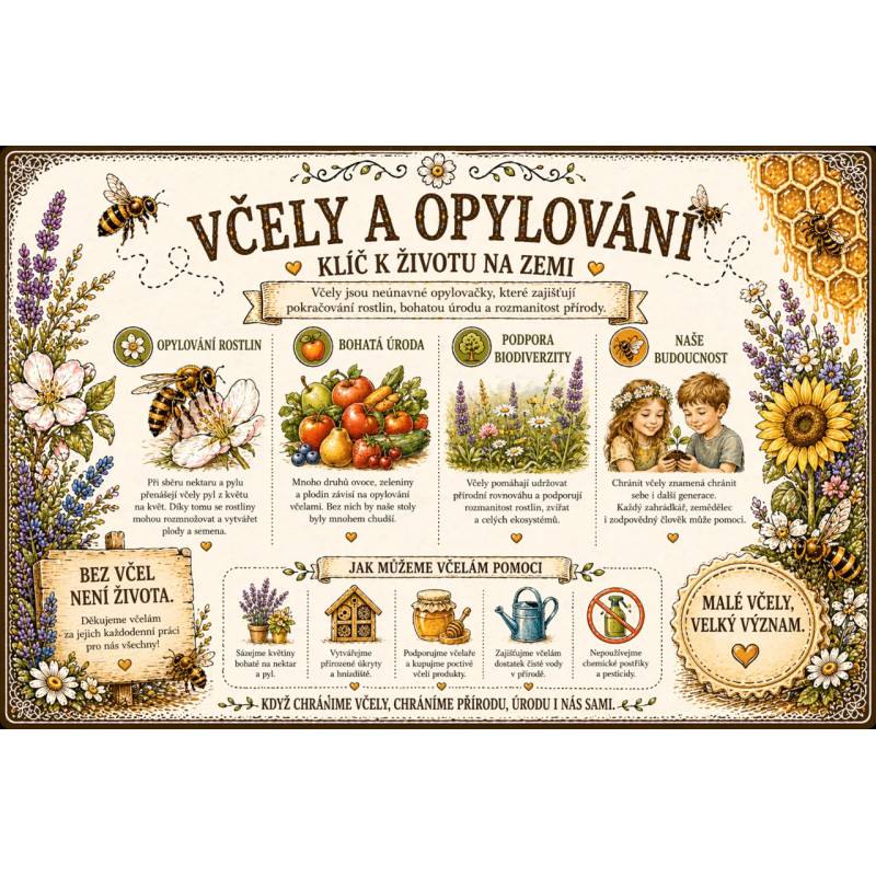 Naučná cedule Včely a opylování – Klíč k životu na Zemi