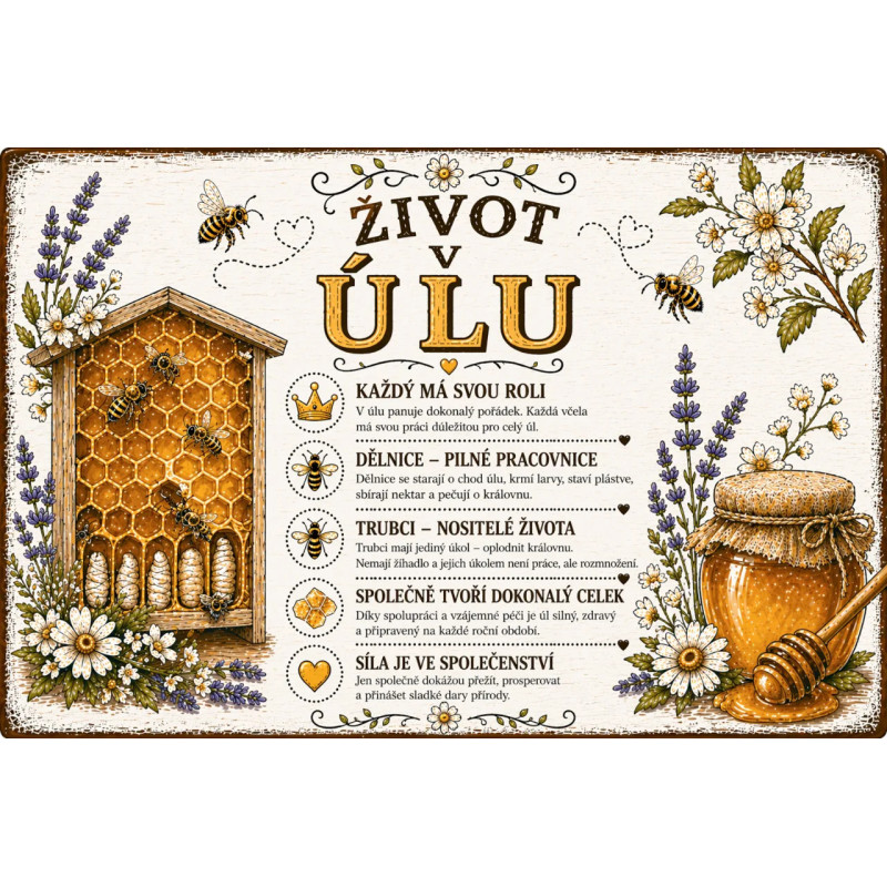 Naučná cedule Život v úlu – Jak funguje včelí společenství