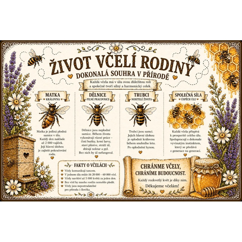 Naučná cedule Život včelí rodiny – Dokonalá souhra v přírodě