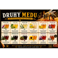 Naučná cedule Druhy medu – Přehled chutí a účinků