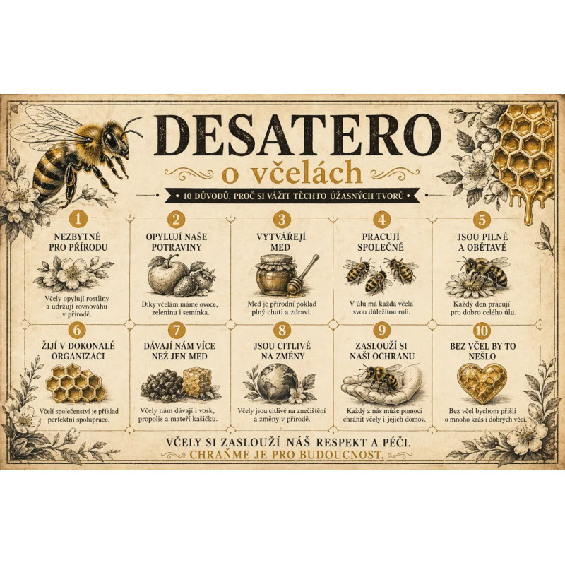 Naučná cedule Desatero o včelách – 10 důvodů, proč si jich vážit