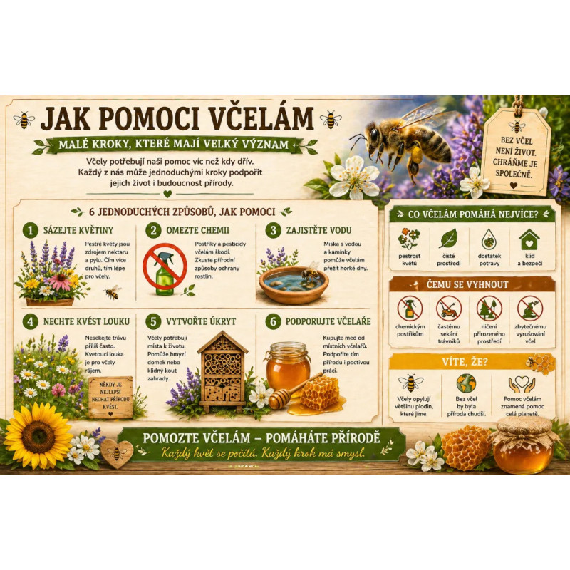 Naučná cedule Jak pomoci včelám – Praktické tipy pro každého