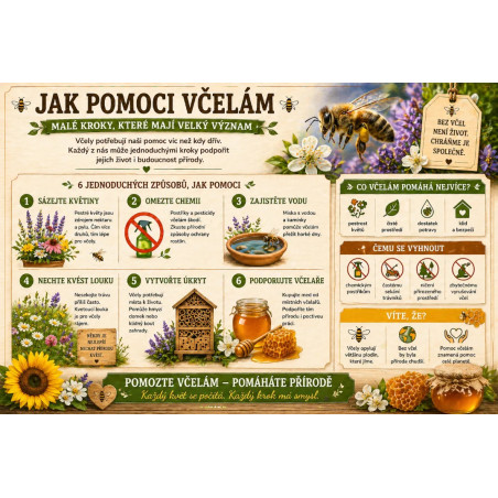 Naučná cedule Jak pomoci včelám – Praktické tipy pro každého