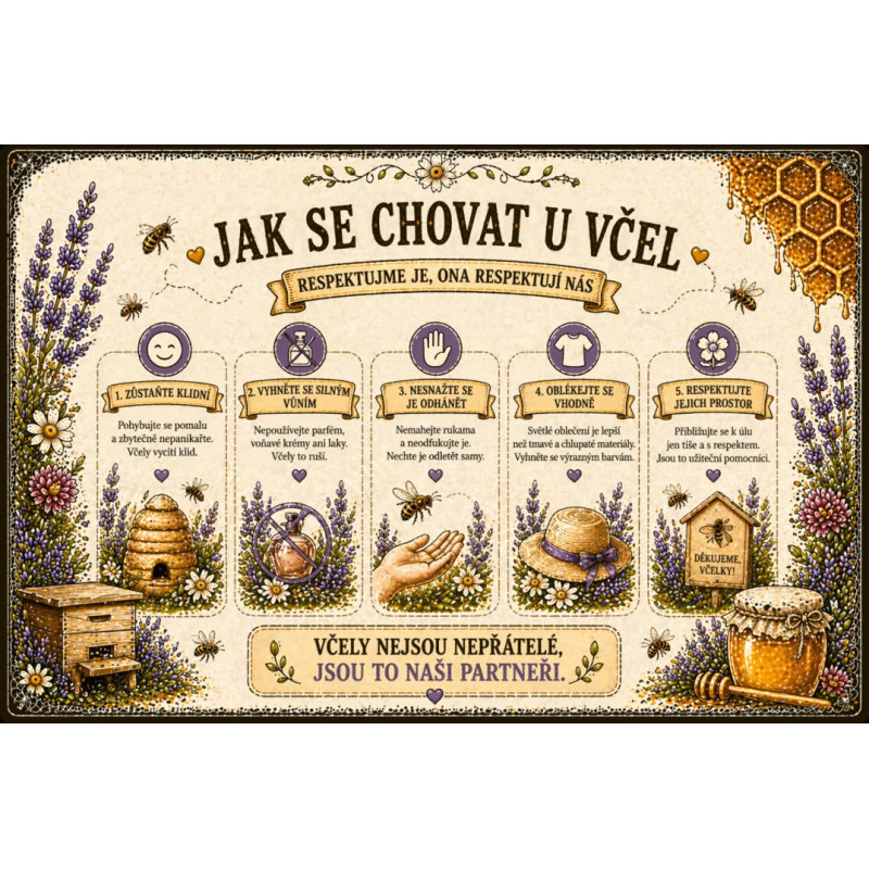 Naučná cedule Jak se chovat u včel – Bezpečné chování u úlu