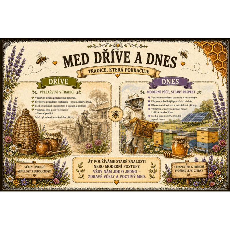Naučná cedule Med dříve a dnes – Tradice a moderní včelařství