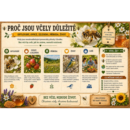 Naučná cedule Proč jsou včely důležité – Význam včel pro přírodu a život