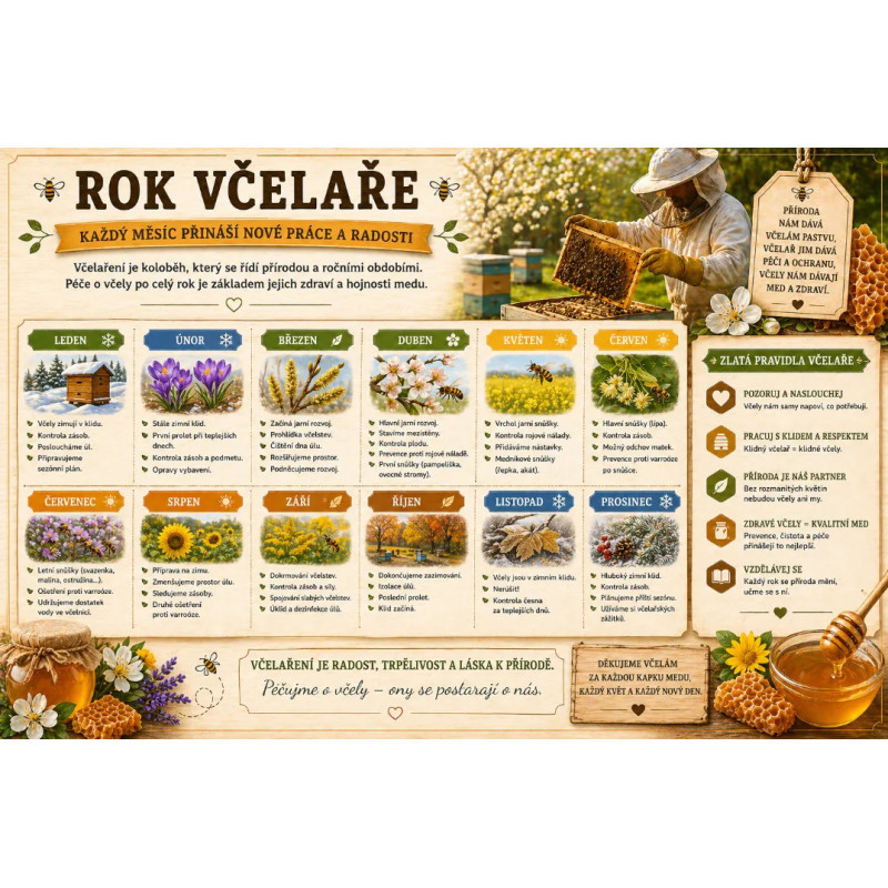 Naučná cedule Rok včelaře – Práce včelaře během celého roku