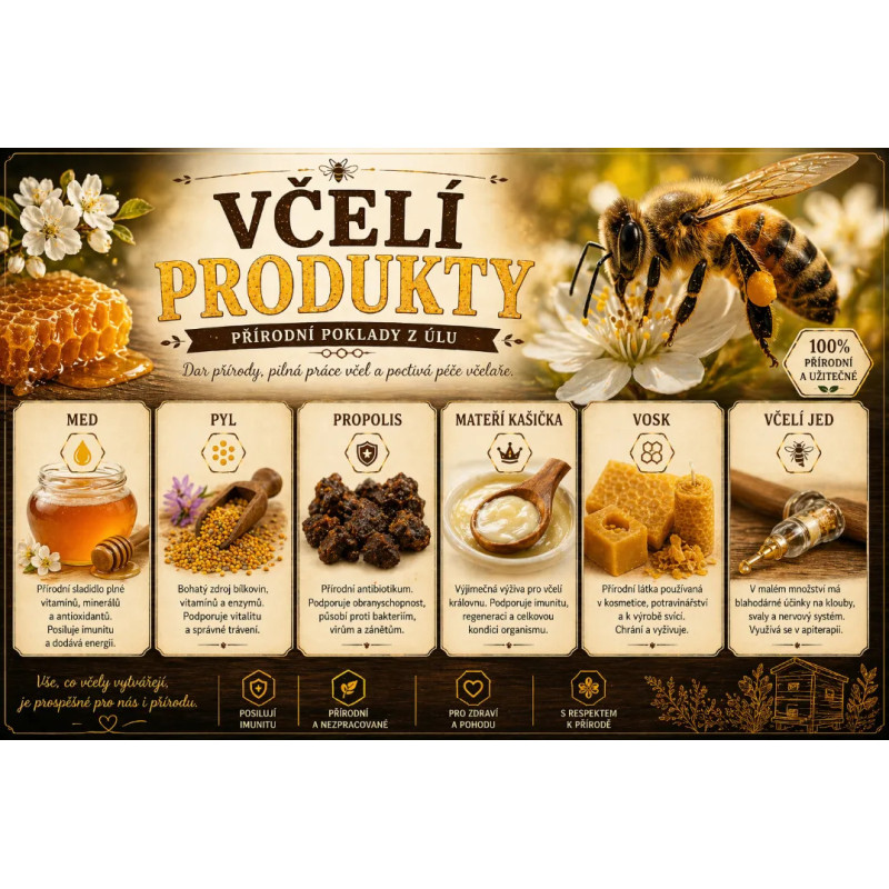 Naučná cedule Včelí produkty – Přírodní poklady z úlu