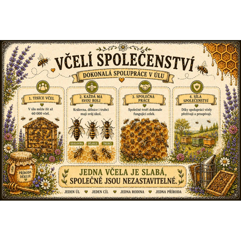 Naučná cedule Včelí společenství – Dokonalá spolupráce v úlu