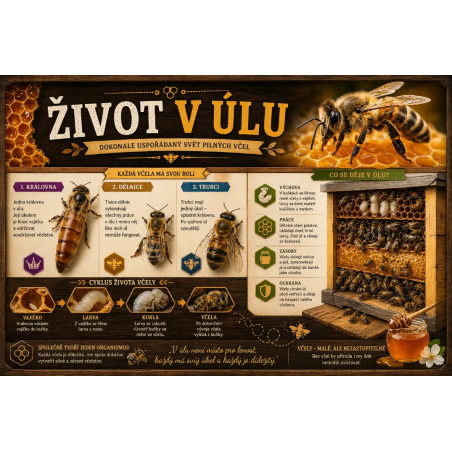 Naučná cedule Život v úlu – Dokonale uspořádaný svět pilných včel