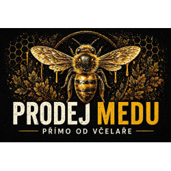 Cedule Prodej medu – Luxusní černý design se zlatou včelou