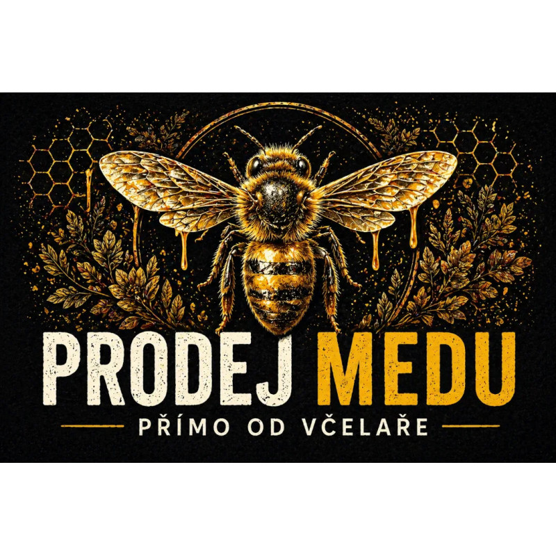 Cedule Prodej medu – Luxusní černý design se zlatou včelou