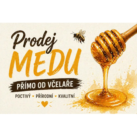 Cedule Prodej medu – Moderní medová grafika s medovou spirálou