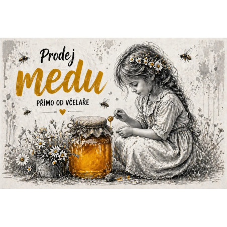 Cedule Prodej medu – Med přímo od včelaře s jemným dětským motivem