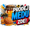 Cedule Prodej medu – Graffiti styl s modrým nápisem a pláství