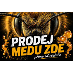 Cedule Prodej medu – Extrémní makro včely s výrazným kontrastem
