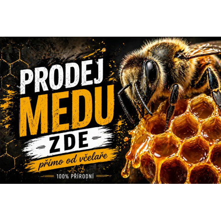 Cedule Prodej medu – Makro včely na plástvi s medem