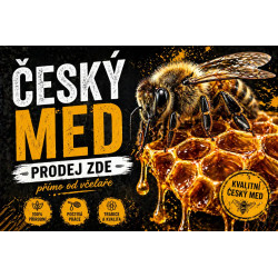 Cedule Prodej medu – Český med s makro včelou a pláství