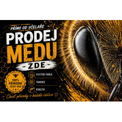 Cedule Prodej medu – Český med s extrémním makrem včely