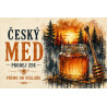 Cedule Prodej medu – Český med s lesním motivem a západem slunce