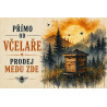 Cedule Prodej medu – Přímo od včelaře s lesním úlem a západem slunce