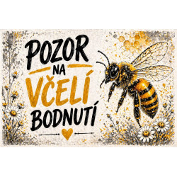 ⚠️ Pozor na včely – mohou bodnout, přírodní ilustrace s květy