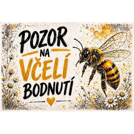 ⚠️ Pozor na včely – mohou bodnout, přírodní ilustrace s květy