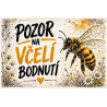 ⚠️ Pozor na včely – mohou bodnout, přírodní ilustrace s květy